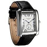 Avaner Mens Square Watch, Vintage Leather Cuff Watch, Roman Numeral Analog Quartz Wristwatch, Leather Strap Classic Retro Watch with Auto Calendar Window