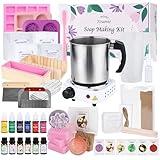 Yosamio Deluxe Soap Making Kit with Custom Stamp & Melter – 40+ PCS DIY Set for Adults & Kids – Includes Shea Butter & Clear Bases, Essential Oils, Molds, Dyes, Tools & Pot – Great Gift for Beginners