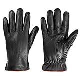 MaxW Sheepskin Leather Gloves for Men, Winter Warm Touchscreen Gloves, Black Leather Gloves for Driving Motorcycle, Size L