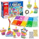 Shindel 36PCS Sand Art and Crafts for Kids, Arts and Crafts Activity Kit, 8 Shapes of Bottles, 10 Colored Sand Bags and 2 Glitter Sand, Great Staycation or Group Activity, Sandbox Toys