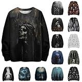 Halloween Mens Sweatshirts 3D Horror Goust Graphic Long Sleeve Crewneck Pullover Shirts Holiday Halloween Outfits,Prime Try Before You Buy Men,Half Zip Hoodie Men(A#Dark Gray,Large)