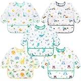 Accmor 5 Pack Long Sleeve Baby Bibs, Waterproof Sleeved Bib, Toddler Soft Bib for 6-24 Months