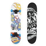 Hot Wheels 31 inch Skateboard, 9-ply Maple Desk Skate Board for Cruising, Carving, Tricks and Downhill