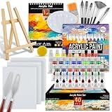 Kalour Acrylic Paint Set 56 pcs,Painting Supplies with 24 Acrylic Paint,16 Sheets Acrylic Pad,Painting Brushes,Canvas,Palette,Easel - Art Craft Paints Kit for Artists Beginners,Kids and Adults.