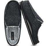 ONCAI Mens Slippers with Orthotic Arch Support,Cotton-Blend High-Density Memory Foam Plantar Fasciitis House Slippers Warm Stripe Faux Fur Clogs Slip-on Indoor Outdoor Rubber Sole BlackSize 11