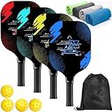 AOPOUL Pickleball Set with 4 Premium Wood Paddles, Cushion Comfort Grip, 4 Cooling Towels, 4 Pickleball Balls & Carry Bag, Pickle Ball Paddle for Men Women