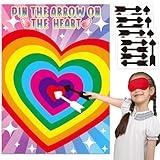 JKHYCF Valentines Day Games for Kids - Pin The Arrow on The Heart Classroom Party Activity with Reusable Stickers