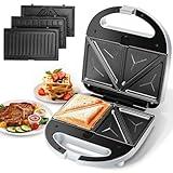 Aigostar Sandwich Maker Panini Press Grill, 3 in 1 Waffle Maker with Removable Non-stick Plates, Electric Grilled Cheese Maker, Portable Cool Touch Handle, Led Indicator Lights & Easy to Clean, 750W