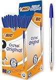 Bic Cristal Original Ballpoint Pens, Medium Point (1.0 mm) Every-Day Writing Pens with Clear Barrel, Blue, Box of 50