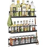 Bunoxea Spice Rack Wall Mounted 3 Pack, Space-Saving Spice Organizer for Spice Jars and Seasonings,Screw or Adhesive Hanging Spice Rack Organizer for Your Kitchen Cabinet,or Pantry Door