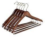Quality Hangers Wooden Hangers Beautiful Sturdy Suit Curved Hangers Great for Travelers Heavy Duty Coat Hanger with Locking Bar Gold Hooks (5 Pack)