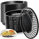 LOSYHU 50 Pack Black Plastic Bread Baskets 9" x 5.7" Oval Fry Fast Food Baskets, Plastic Food Serving Baskets for Fast Food Restaurant Supplies, Deli Serving, Sandwiches, Chicken, Burgers, Fries