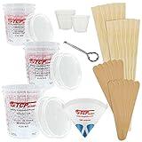 TCP Global Premium Paint Mixing Essentials Kit. Comes with 12 Mixing Cups, 6 Lids, 12 Wooden 12" Mixing Sticks, 12 Wooden Mini Mixing Paddles, 12 HQ 190 Mesh Paint Strainers & Paint Can Opener.