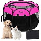 GOOZII Pet Cat Playpen for Indoor Cats Enclosed, Portable Foldable Dog Playpen Outdoor Tent Crate Cage with Zipper Top Cover Door for Kitten Puppy Outside Rv Car Camper (Small Size, Pink)