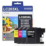 LC203 Ink Cartridges Compatible for Brother LC203 LC201 High Yield Ink Cartridge Replacement for Brother LC203BK Ink Work with MFC-J480DW MFC-J880DW MFC-J4420DW MFC-J680DW Printer (BK/C/M/Y, 4 Pack)
