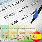 KILOGOGRAPH Magic Grooved Writing Practice for Kids - Spanish Pre K Tracing Practice Book, Reusable Preschool Handwriting Workbooks without Tears, 4-Theme Copybooks with Pen for Age 3-10 (Spanish)