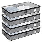 Fixwal 4 Pack Underbed Storage Containers, Below 4.5 Inches Low Profile Under Bed Organizer Clothes Storage Bins with Sturdy Sidewalls and Bottom