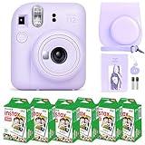 Fujifilm Instax Mini 12 Camera with Fujifilm Instant Mini Film (60 Sheets) Bundle with Deals Number One Accessories Including Carrying Case, Photo Album, Stickers (Lilac Purple)