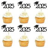 Cyodoos graduation cupcake toppers 2025, Food/Appetizer Picks For Graduation Party Mini Cake Decorations, 2025, Cupcake Toppers, Graduation 24Pieces (Black)