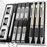 Nicpro 0.7 mm Art Mechanical Pencil Set in Storage Case, 3 PCS Metal Drafting Pencil Lead Pencil with 6 Tube HB Lead Refills, 3 Erasers, 9 PCS Eraser Refills for Artist Writing, Drawing, Sketching