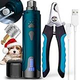 Dog Nail Grinder, Dog Nail Trimmers and Clippers Kit, Super Quiet Electric Pet Nail Grinder, Rechargeable, for Small Large Dogs & Cats Toenail & Claw Grooming,3 Speeds, 2 Grinding Wheels (A-Dark Blue)