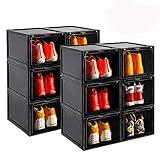 AOTENG STAR Black Storage Shoes Box Womens Mens Shoe Storage Display Box Plastic Foldable Stackable Shoe Container Clear Closet Shelf Shoe Organizer-6 Pack