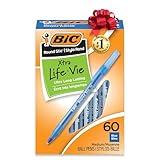 BIC Round Stic Xtra Life Ballpoint Pens, Medium Point (1.0mm), Blue, Flexible Round Barrel For Writing Comfort, 60-Count