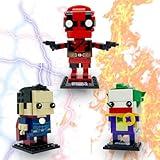 3 Animated Movies Building Figures Compatible with Lego, Comedy Dead Pool - Scheming Joker - Justice Superman Brick Mini Headz, Comic Book Film Character Superheroes Stacking Toy Ideal Gift for Kid