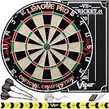 Viper League Pro Regulation Bristle Steel Tip Dartboard Starter Set with Staple-Free Bullseye, Radial Spider Wire, High-Grade Sisal with Rotating Number Ring, Chalk Cricket Scoreboard, Steel Tip Darts