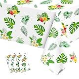 Hisxierng 3 PCS Hawaiian Luau Tablecloths Plastic Rectangle Disposable Tropical Palm Leaves Table Cloths 54"x108" Rectangular Tablecover for Summer Baby Shower Beach Birthday Cocktail Party Supplies