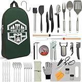 BOMKI Grilling and Camping Cooking Utensils Set for The Outdoors BBQ - Camping Utensil Set Camping Kitchen Set Cookware Accessories Camping Essentials Camping Stuff Camp Cooking Set (Green Pro)