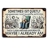 Vintage Metal Tin Sign with Humorous Quote and Whimsical Characters 12x8 Inch Quirky Wall Art for Home, Bar, or Cafe Decor, Durable Retro Plaque with Satire and Irony for Laughter and Fun