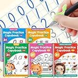 Large Magic Grooved Practice Copybook 5 Pack with Pens, Reusable Children's Magic Copybooks, Magical Handwriting Workbooks Number Letter Tracing for Kids Age 3-8 Kindergarten Preschool Calligraphy