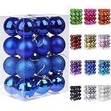 Emopeak 24Pcs Christmas Balls Ornaments for Xmas Christmas Tree - 4 Style Shatterproof Christmas Tree Decorations Hanging Ball for Holiday Wedding Party Decoration (Navy Blue, 1.6"/4.2CM)