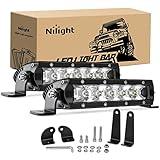 Nilight Led Light Bar Super Slim 2Pcs 7 Inch 30W Spot Driving Fog Light 3600LM Off Road Lights Light Pods for Trucks Pickup SUV ATV UTV Boat 4x4 Van Camper- 2 Style Mounting