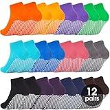 WANZHIHUI 12 Pairs Pilate Grip Socks for Women Anti-Skid Yoga Socks with Grips Hospital Socks Solid Color Bulk Ankle Socks