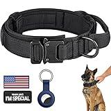 DAGANXI Tactical Dog Collar, Adjustable Military Training Nylon Dog Collar with Control Handle and Heavy Metal Buckle for Medium and Large Dogs, with Patches and Airtags Case (L, Black)