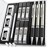 Nicpro 0.7 mm Art Mechanical Pencil Set in Storage Case, 3 PCS Metal Drafting Pencil Lead Pencil with 6 Tube HB Lead Refills, 3 Erasers, 9 PCS Eraser Refills for Artist Writing, Drawing, Sketching