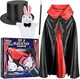 Click N' Play Magician Costume Kids Size, Magician Kit, Halloween Dress Up & Pretend Play Set Complete with a Magic Set: Magic Hat, Magic Wand & Rabbit Magic Tricks, Magic Kit for Kids Age 8-10