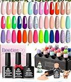 Beetles 23Pcs Gel Nail Polish Set Pastel Bright Colors Gel Polish Kit Red Hot Pink Glitter Gel Nail Polish with Base Gel Top Coat Soak Off Uv Led Nail Gel Gifts for Women