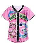 Amzdest 90s Clothing for Women, Unisex Hip Hop Party, Bel Air 23 Baseball Jersey Short Sleeve Button Down Shirt (23Pink, Large)