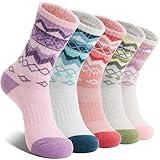 EBMORE Womens Merino Wool Hiking Socks Thermal Warm Winter Boot Crew Cushion Work Gift Socks 5 Pairs(Pink/Red/Green/Purple/Blue,M)