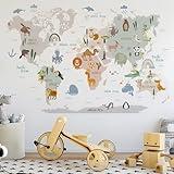 DTLIFEK Animal World Map Wall Decals Jungle Animal Wall Stickers Forest Wild Animals Elephant Monkey Wall Art Vinyl DIY Removable Peel and Stick for Kids Boys Bedroom Nursery Classroom Home Decoration