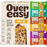 OVER EASY Soft and Chewy Oatmeal Breakfast Bars - Granola and Protein Bars -12 Energy Snack Bars - Clean, Organic, Gluten Free, Dairy Free, Soy Free and Kosher (Variety Pack, 12 Count)