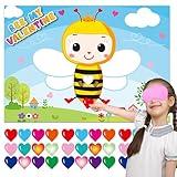 Valentines Day Games for Kids Pin the Heart on The Bee Valentines Day Games for Kids Classroom Party Valentines Day Activities Pin Game with Reusable Heart Stickers Valentines for Kids Classroom