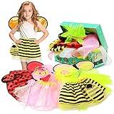 Toycost Girls Princess Dress up Trunk Ladybug, Bee, Butterfly, Green Fairy Role Play Costume Set for Little Girls Toddler Aged 3-7