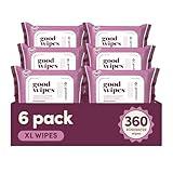 Goodwipes Flushable Butt Wipes Made with Vitamin E & Aloe - Soft & Gentle Wet Wipe Dispenser for Home Use, Septic & Sewer Safe - Largest Adult Toilet Towelettes - Rosewater, 360 Count (6 Packs)