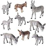 9 Pcs Donkey Figurine Miniature Toy Donkey Small Plastic Animal Figurine Party Favors Realistic Farm Toys Simulated Model Little Preschool Toy Figure Playset Cake Topper for Collection Birthday Gifts