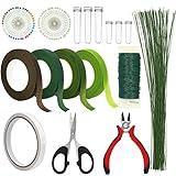 Floral Arrangement Kit,17 Pieces Flower Tools Include Floral Wire Cutter Scissor Floral Tape 22 Gauge Paddle Wire 26 Gauge Stem Wire Pearl Corsage Pin Bouquet Wrap Florist