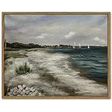 SHENIFY Vintage Landscape Seascape Framed Canvas Wall Art Seaside Coastal Scenery Classic Hallway Bathroom Office Decor - 11x14in Natural Framed